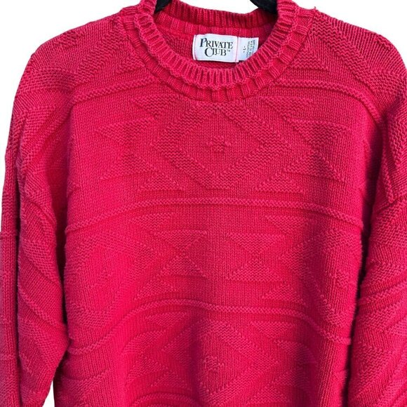 Private Club Vintage Mens Red Crew Neck Preppy Geometric Knit Grandpa Sweater L - Picture 2 of 9